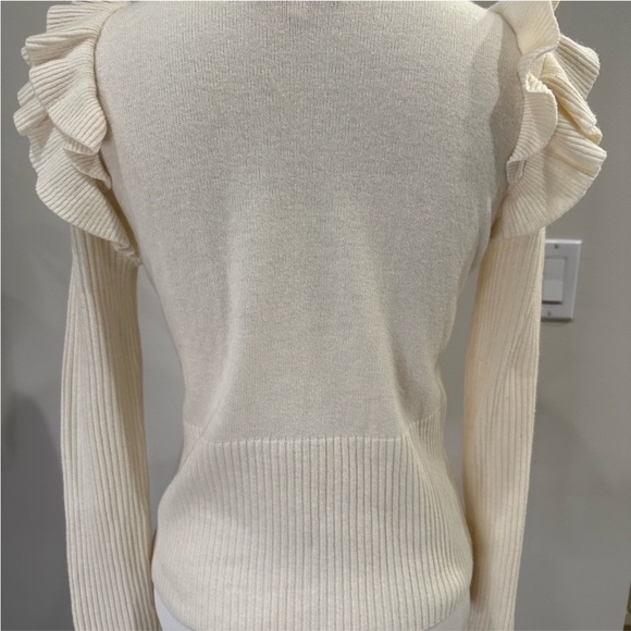 Cinq a Sept 5a7 Palomino Pullover Sweater Ribbed Ruffle Mock Neck Ivory Sz S - Picture 2 of 5